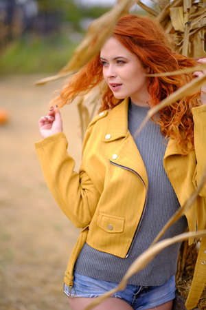Autumn portrait of a beautiful womanの写真素材