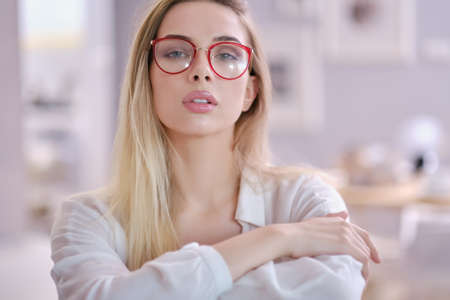 Beautiful businesswoman outdoor. Property office agentの写真素材