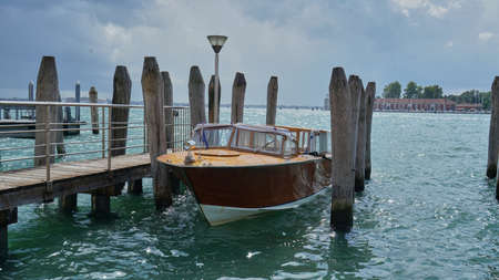Motor boat at the marina of Veniceの写真素材