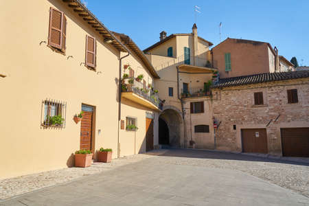 typical Italian street in a small provincial town of Tuscan, Italy, Europeの写真素材
