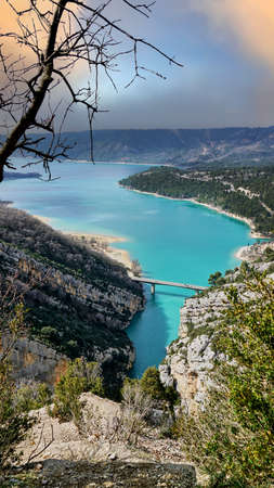 View on Guadalest water reservoir with turquoise water in Alicante province Spainの写真素材