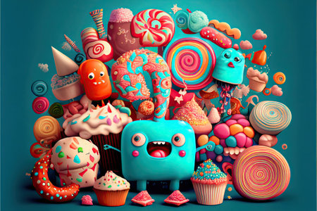 super fun cute candy for kids , surreal. AI Generativeの素材