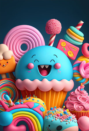 super fun cute candy for kids , surreal. AI Generativeの素材