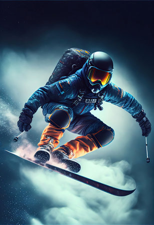 Winter sport, Skier downhill with the perfect trick. Ai generativeの素材