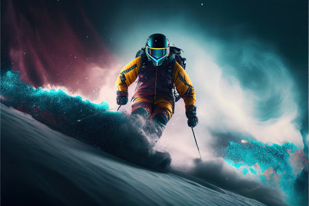 Winter sport, Skier downhill with the perfect trick. Ai generativeの素材