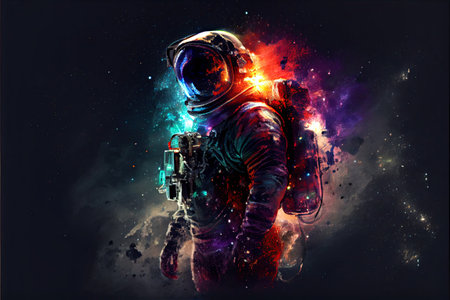 astronaut with galaxy in the sunset, cosmic background. Ai generativeの素材
