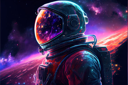 astronaut with galaxy in the sunset, cosmic background. Ai generativeの素材