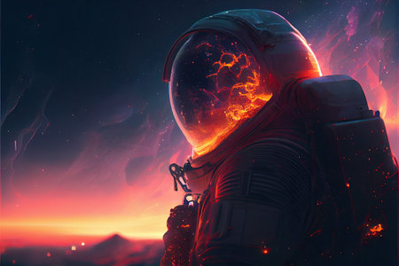 astronaut with galaxy in the sunset, cosmic background. Ai generativeの素材