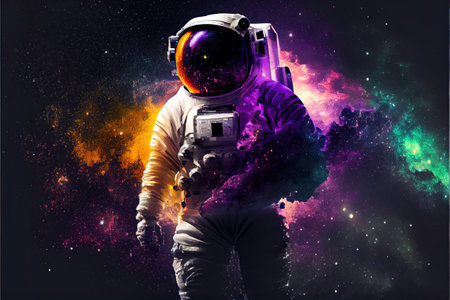 astronaut with galaxy in the sunset, cosmic background. Ai generativeの素材