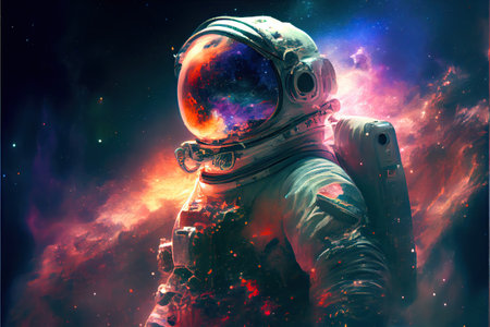 astronaut with galaxy in the sunset, cosmic background. Ai generativeの素材