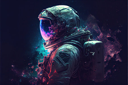 astronaut with galaxy in the sunset, cosmic background. Ai generativeの素材