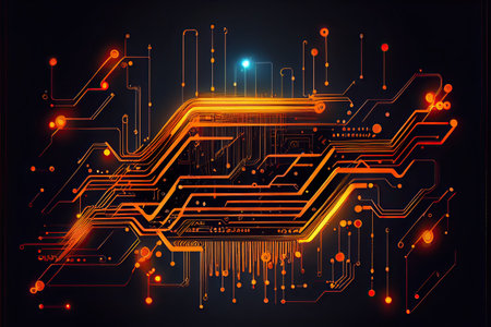 Futuristic Connection: An Abstract Illustration of Modern Technology, Engineering and Science in the Digital Age, ai generativeの素材