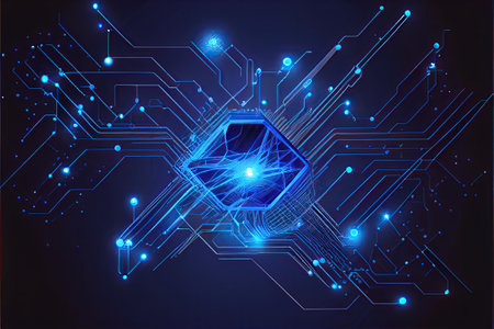 Futuristic Connection: An Abstract Illustration of Modern Technology, Engineering and Science in the Digital Age, ai generativeの素材