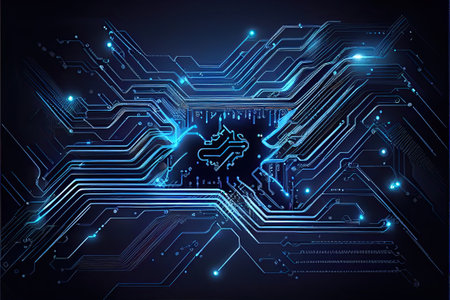 Futuristic Connection: An Abstract Illustration of Modern Technology, Engineering and Science in the Digital Age, ai generativeの素材