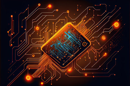 Futuristic Connection: An Abstract Illustration of Modern Technology, Engineering and Science in the Digital Age, ai generativeの素材
