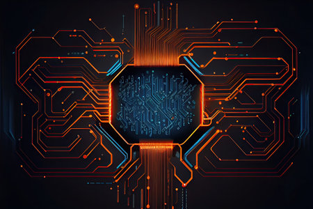 Futuristic Connection: An Abstract Illustration of Modern Technology, Engineering and Science in the Digital Age, ai generativeの素材