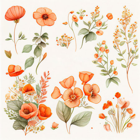 spring orange flowers clipart, vintage watercolor . AI Generativeの素材
