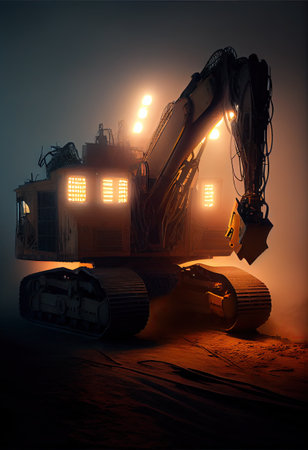 large scale coal excavator moody lights fog, Generative aiの素材