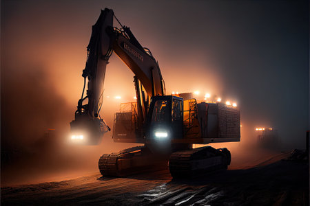 large scale coal excavator moody lights fog, Generative aiの素材