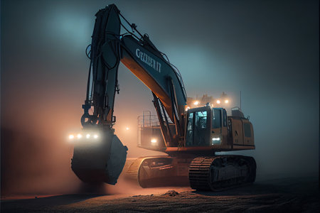 large scale coal excavator moody lights fog, Generative aiの素材