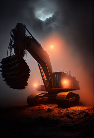 large scale coal excavator moody lights fog, Generative aiの素材