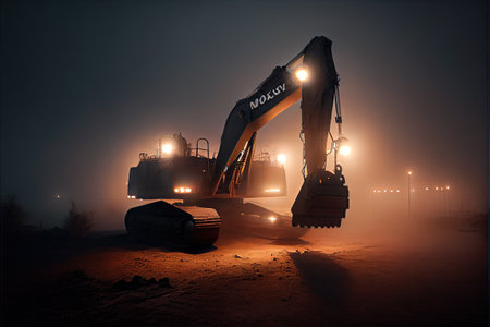 large scale coal excavator moody lights fog, Generative aiの素材
