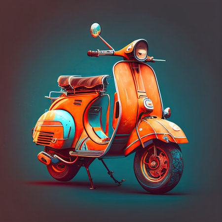 Illustration of a vintage scooter. Generative AIの素材