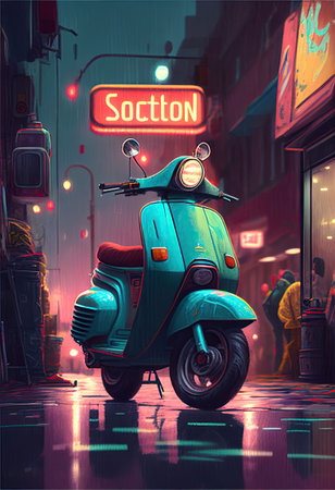 Illustration of a vintage scooter. Generative AIの素材