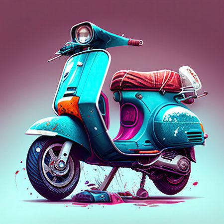 Illustration of a vintage scooter. Generative AIの素材