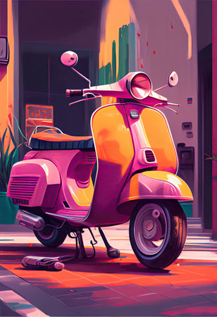 Illustration of a vintage scooter. Generative AIの素材