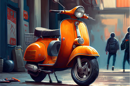 Illustration of a vintage scooter. Generative AIの素材
