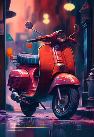 Illustration of a vintage scooter. Generative AIの素材