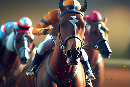 Horses sport, horse racing in track. AI Generativeの素材