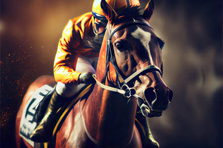 Horses sport, horse racing in track. AI Generativeの素材