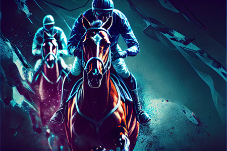 Horses sport, horse racing in track. AI Generativeの素材