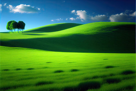 infinite green meadow, Green Hills. background. Ai generativeの素材