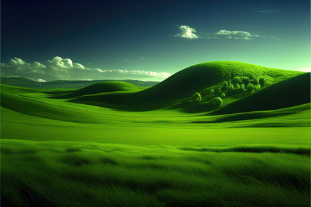 infinite green meadow, Green Hills. background. Ai generativeの素材