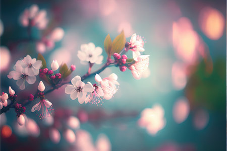blurred bokeh background with cherry blossom flowers . Generative aiの素材