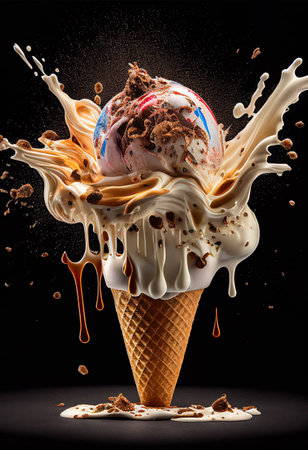 Haute cuisine + Exploding ice cream. Ai generativeの素材