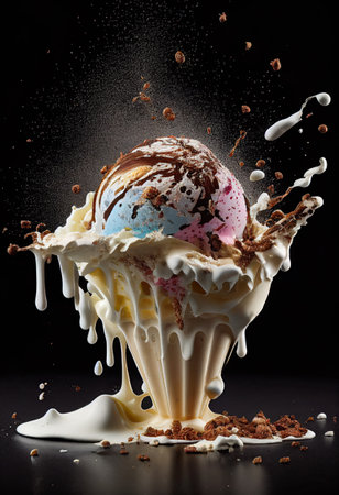 Haute cuisine + Exploding ice cream. Ai generativeの素材