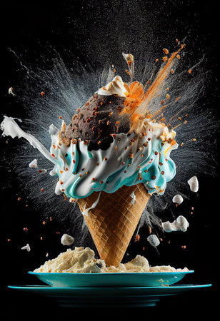 Haute cuisine + Exploding ice cream. Ai generativeの素材