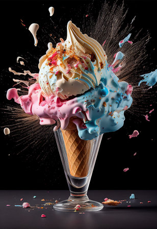 Haute cuisine + Exploding ice cream. Ai generativeの素材