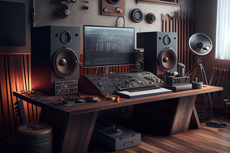 photography, music studio setup, music workstation in home. Generative aiの素材