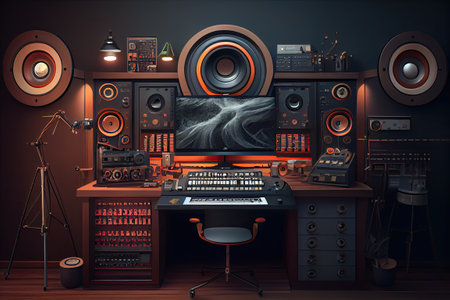 photography, music studio setup, music workstation in home. Generative aiの素材