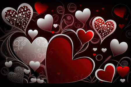 Valentine's card or background. Red hearts, Valentines day concept. ai generativeの素材