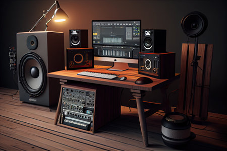 photography, music studio setup, music workstation in home. Generative aiの素材