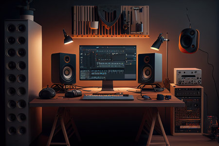 photography, music studio setup, music workstation in home. Generative aiの素材