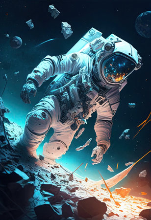 astronaut floating among asteroids touching an asteroid. Ai generativeの素材