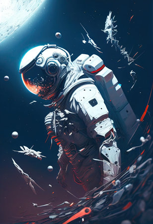astronaut floating among asteroids touching an asteroid. Ai generativeの素材
