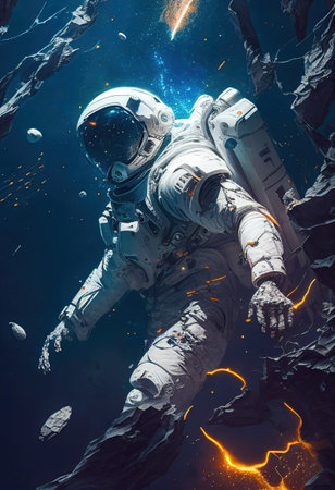 astronaut floating among asteroids touching an asteroid. Ai generativeの素材